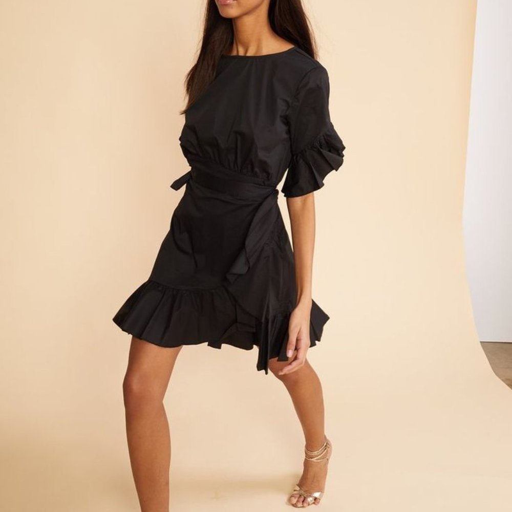 Cynthia Rowley Wallflower Ruffle Wrap Dress Black, L